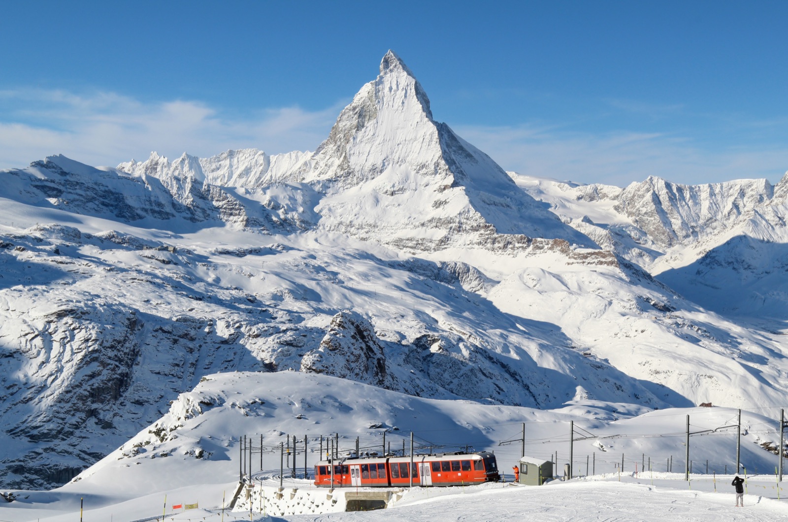 Gornergrat cogwheel train with the Matterhorn behind
